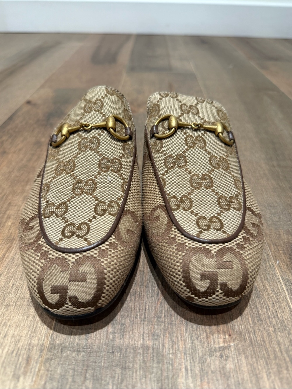 Gucci Brown & Beige GG Canvas Horsebit Loafers - Women's